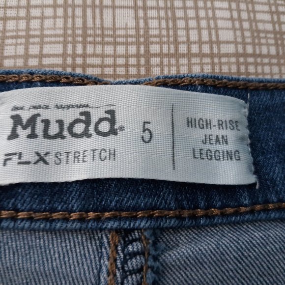 MUDD Jeans Juniors Size 5 FLX Stretch High Rise Jean Legging Distressed Denim - Picture 10 of 10